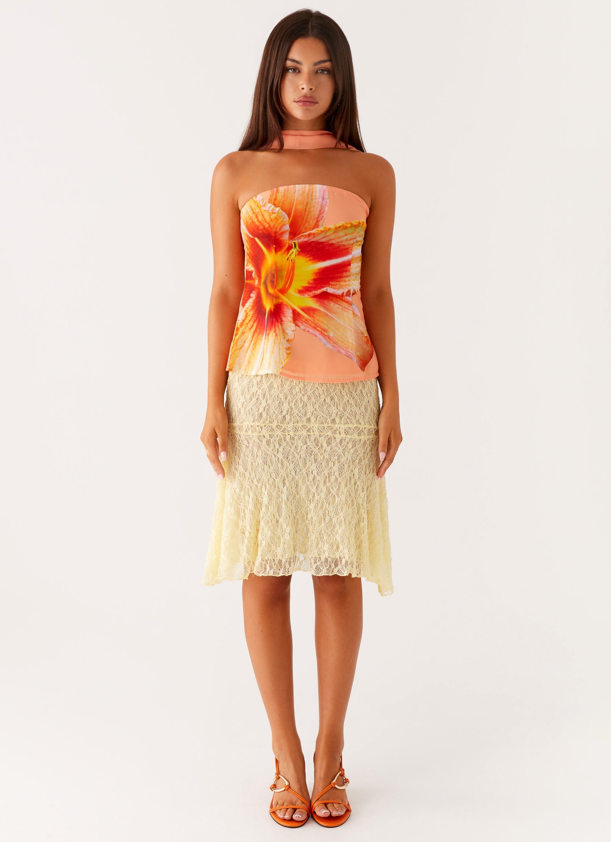 Blaise Scarf Top - Orange Floral