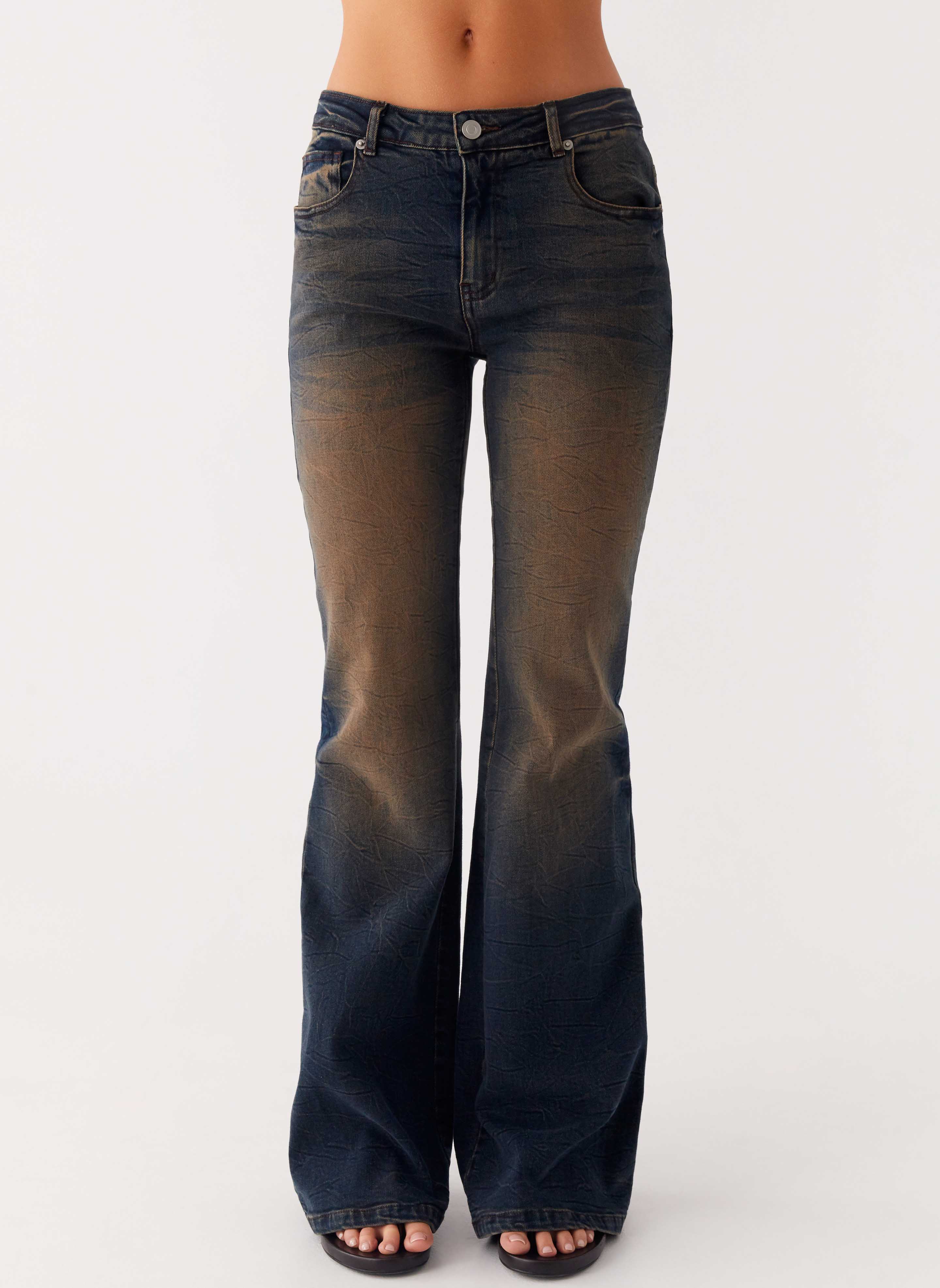 Oregon Flared Denim Jeans - Dirty Black Wash